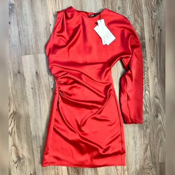 ZARA Asymmetric Satin Effect Dress - Picture 6 of 6